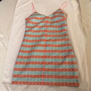 J. Crew Pink and Turquoise Geometric Mini Dress